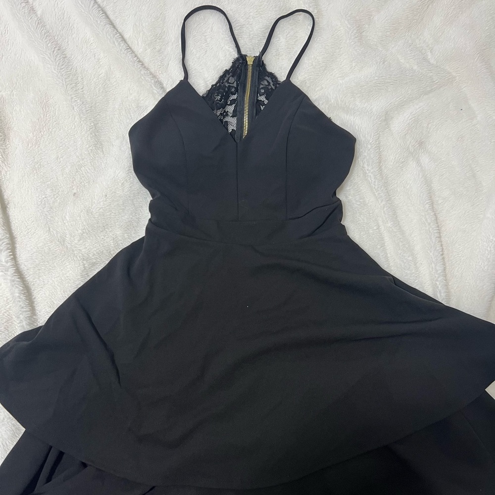 Elegant Black Lace-Trimmed Dress